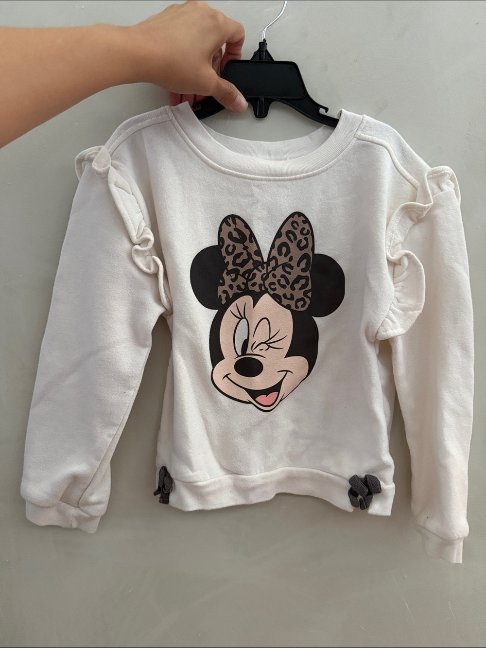 Disney Cream Girls' Minnie Mouse Sweatshirt with Leopard Bow